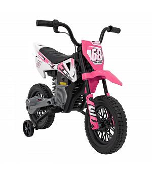 MotoCross 12v niños, ruedas goma, asiento cuero, 2-6 años, gas en el puño, rosa - INDA365-RA-JT5006.SEC